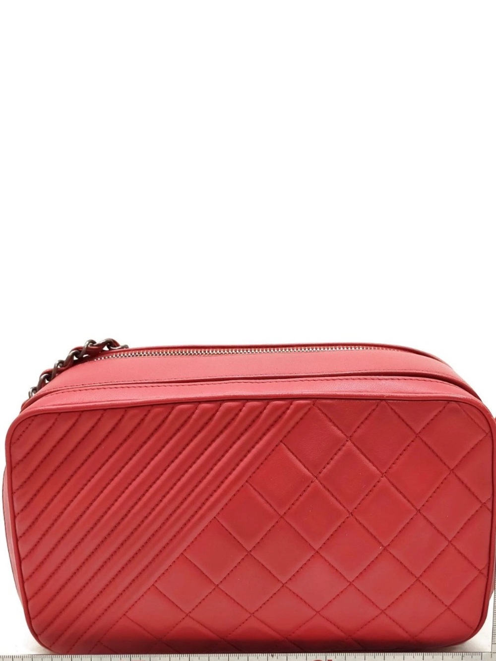Chanel Boy Camera Bag Red Chevron Quilted Calfskin Double Zip Ruthenium - Picture 3 of 13